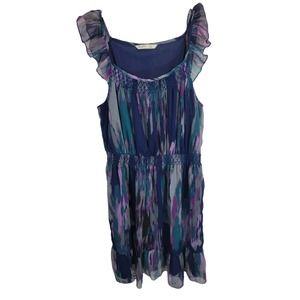 Old Navy Navy Blue Watercolor Print Short Sleeve A-Line Dress Women's Size Large